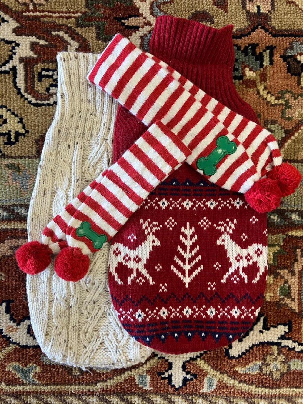 New 2 Vintage Zack & Zoey Dog Sweaters Jumpers - Small with Xmas Scarfs